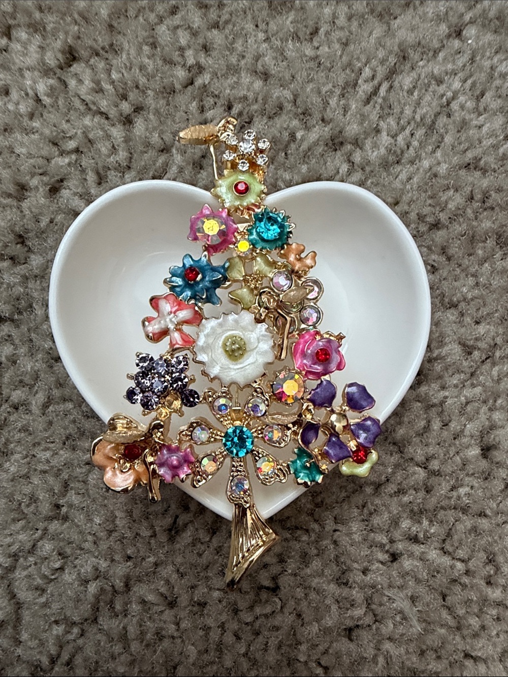 Multicolor Floral Crystal Tree Brooch - Women's Jewelry